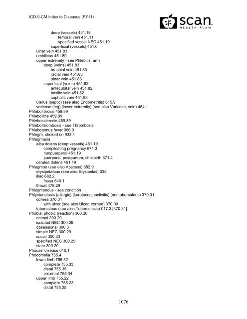 2011 ICD-9-CM Diagnosis Disease Index - SCAN Health Plan