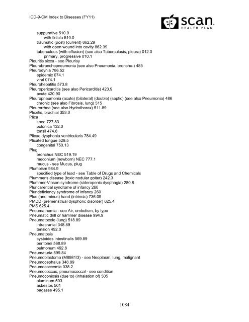 2011 ICD-9-CM Diagnosis Disease Index - SCAN Health Plan