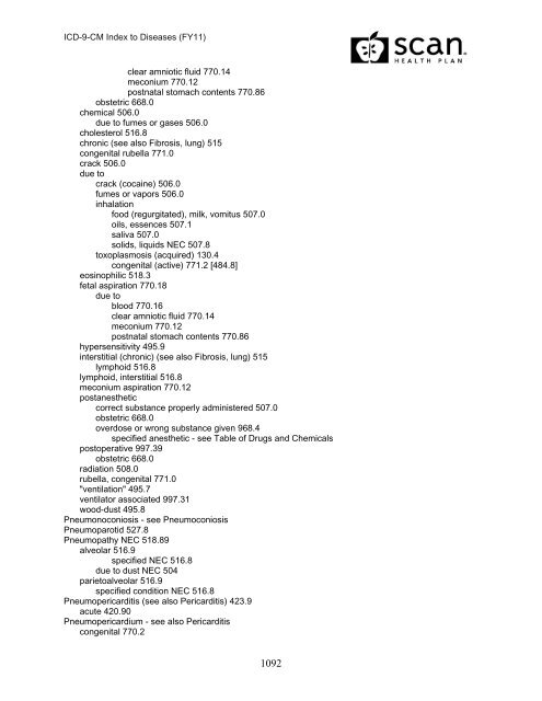 2011 ICD-9-CM Diagnosis Disease Index - SCAN Health Plan