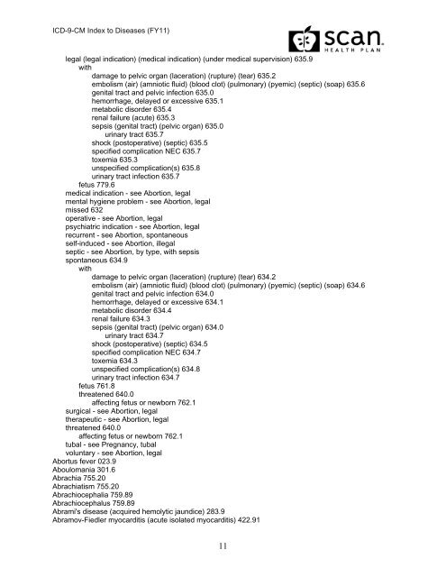 2011 ICD-9-CM Diagnosis Disease Index - SCAN Health Plan