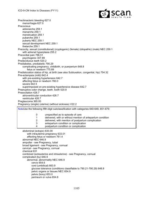 2011 ICD-9-CM Diagnosis Disease Index - SCAN Health Plan