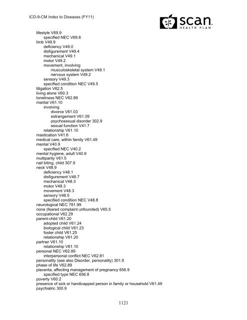 2011 ICD-9-CM Diagnosis Disease Index - SCAN Health Plan