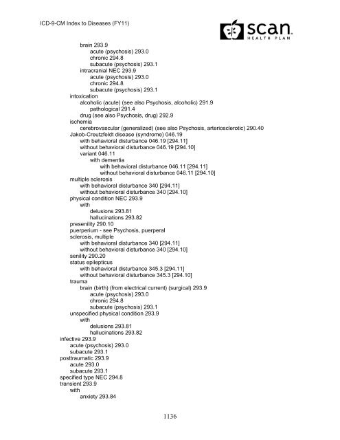 2011 ICD-9-CM Diagnosis Disease Index - SCAN Health Plan