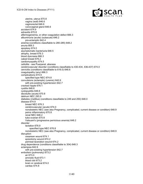 2011 ICD-9-CM Diagnosis Disease Index - SCAN Health Plan