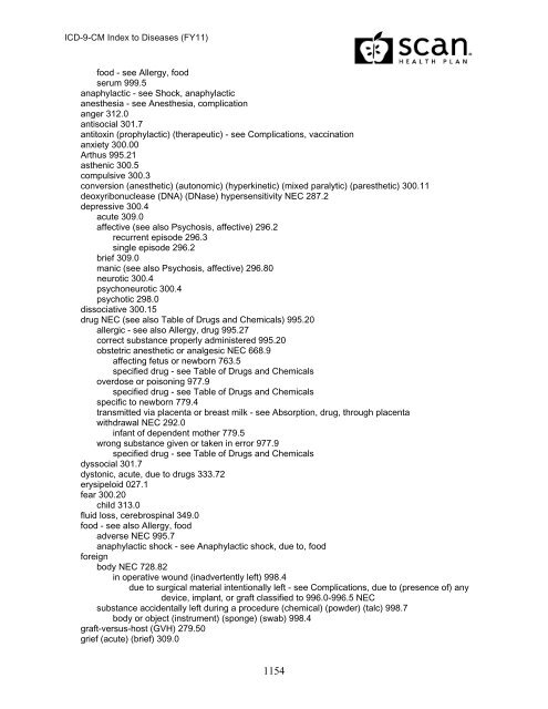 2011 ICD-9-CM Diagnosis Disease Index - SCAN Health Plan