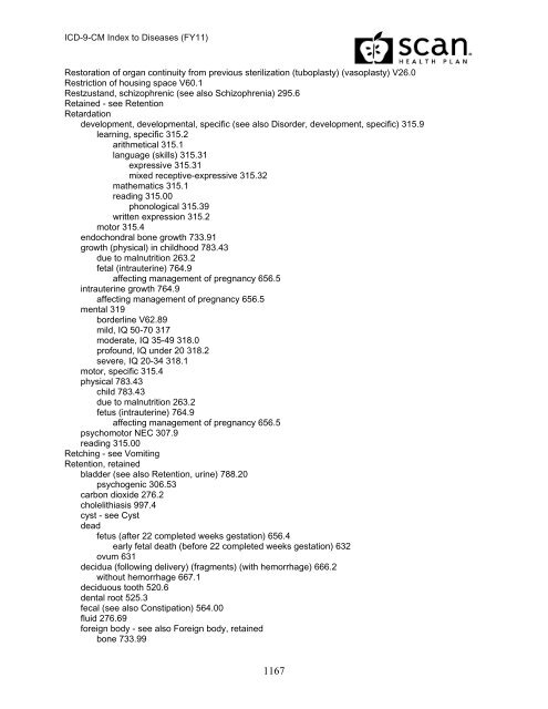 2011 ICD-9-CM Diagnosis Disease Index - SCAN Health Plan