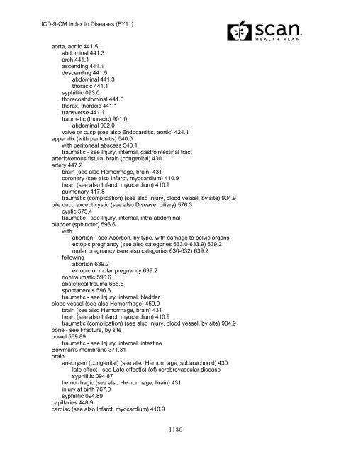 2011 ICD-9-CM Diagnosis Disease Index - SCAN Health Plan