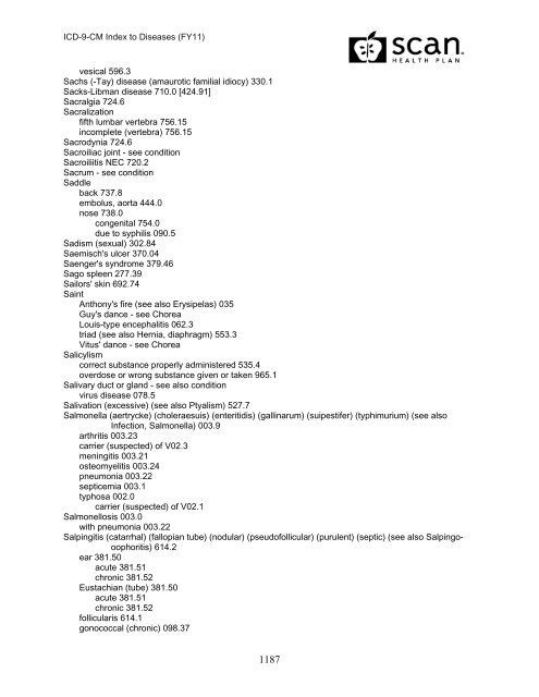 2011 ICD-9-CM Diagnosis Disease Index - SCAN Health Plan