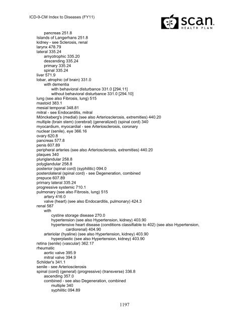 2011 ICD-9-CM Diagnosis Disease Index - SCAN Health Plan