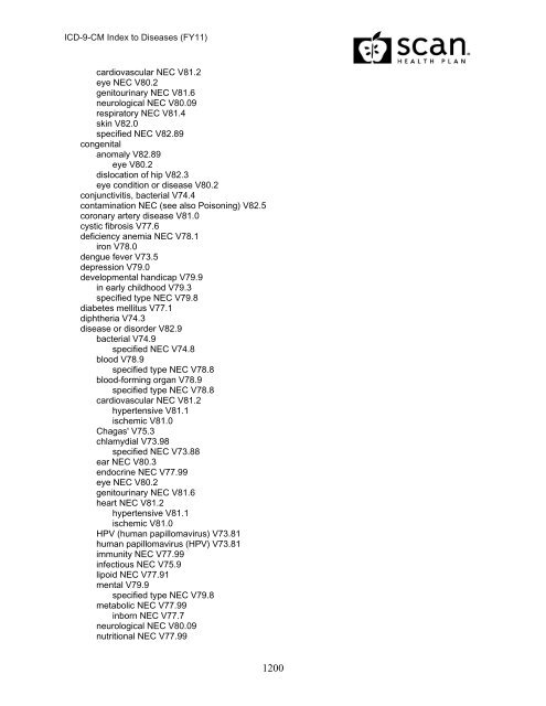 2011 ICD-9-CM Diagnosis Disease Index - SCAN Health Plan