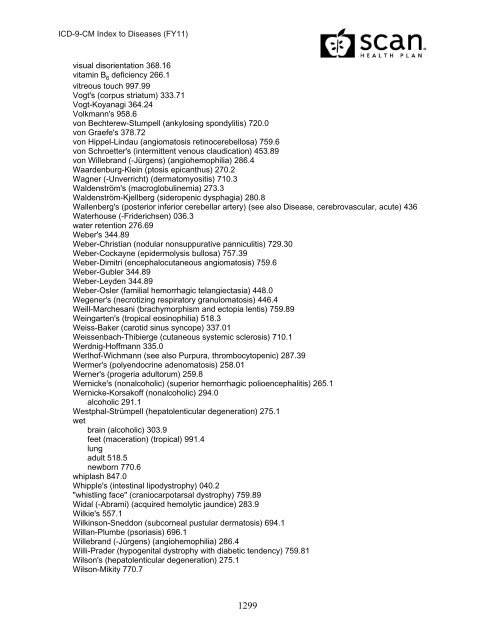 2011 ICD-9-CM Diagnosis Disease Index - SCAN Health Plan