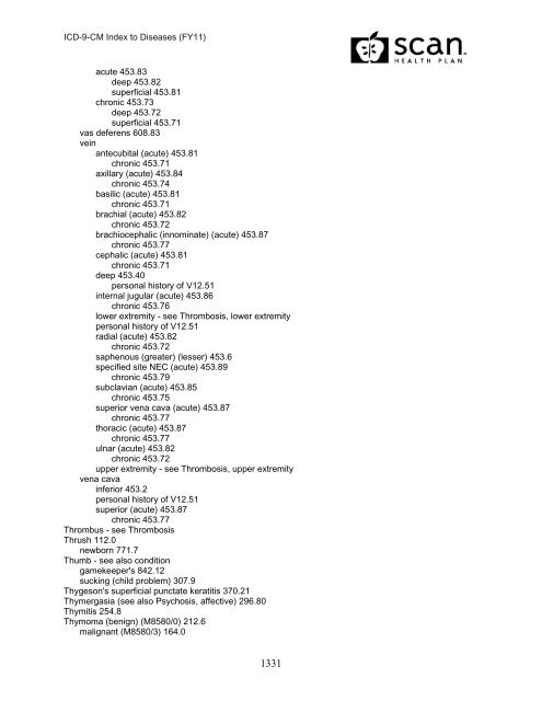 2011 ICD-9-CM Diagnosis Disease Index - SCAN Health Plan