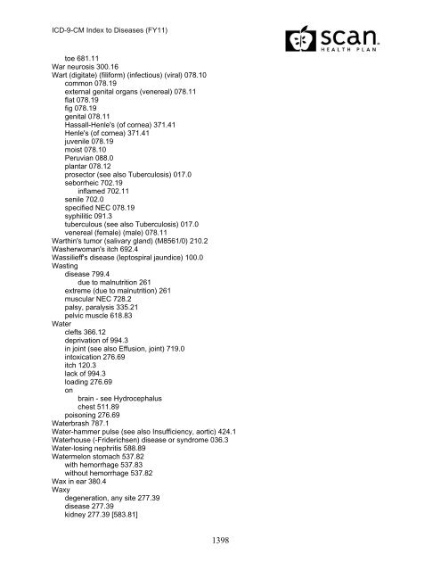 2011 ICD-9-CM Diagnosis Disease Index - SCAN Health Plan