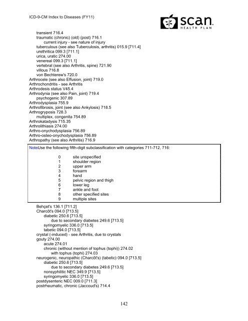 2011 ICD-9-CM Diagnosis Disease Index - SCAN Health Plan