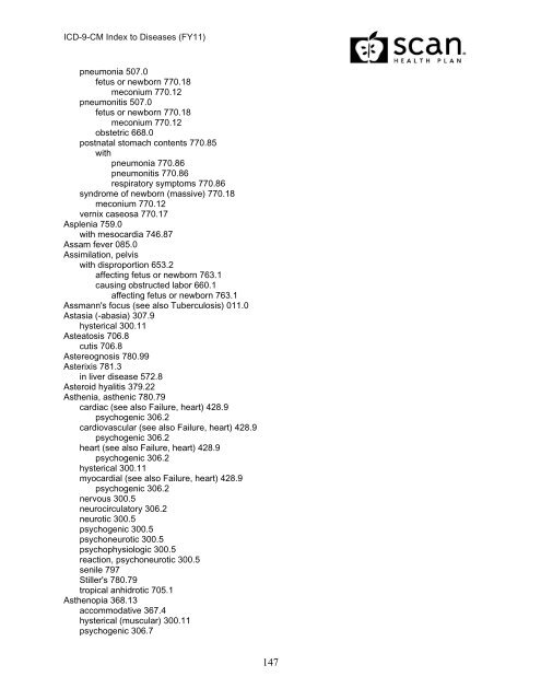 2011 ICD-9-CM Diagnosis Disease Index - SCAN Health Plan