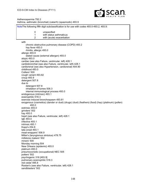 2011 ICD-9-CM Diagnosis Disease Index - SCAN Health Plan