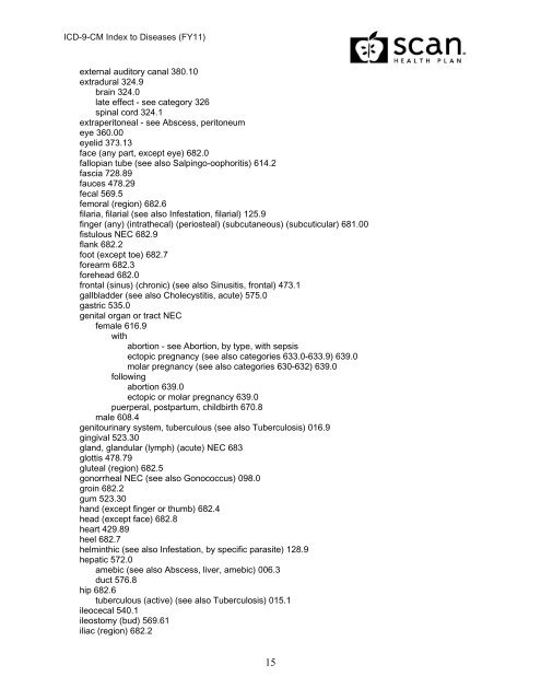 2011 ICD-9-CM Diagnosis Disease Index - SCAN Health Plan