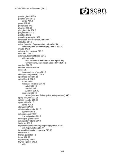 2011 ICD-9-CM Diagnosis Disease Index - SCAN Health Plan