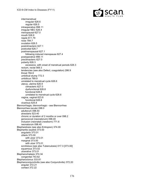 2011 ICD-9-CM Diagnosis Disease Index - SCAN Health Plan