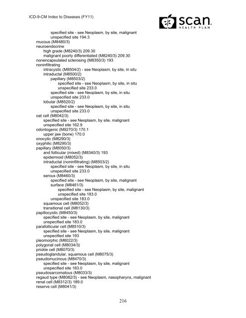 2011 ICD-9-CM Diagnosis Disease Index - SCAN Health Plan