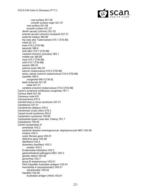 2011 ICD-9-CM Diagnosis Disease Index - SCAN Health Plan