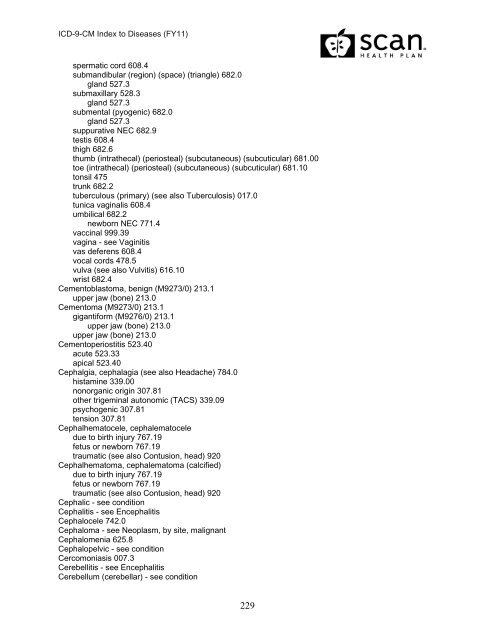 2011 ICD-9-CM Diagnosis Disease Index - SCAN Health Plan