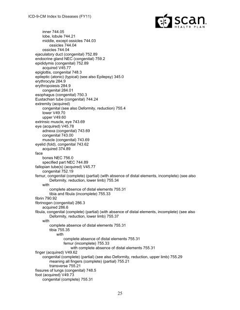 2011 ICD-9-CM Diagnosis Disease Index - SCAN Health Plan