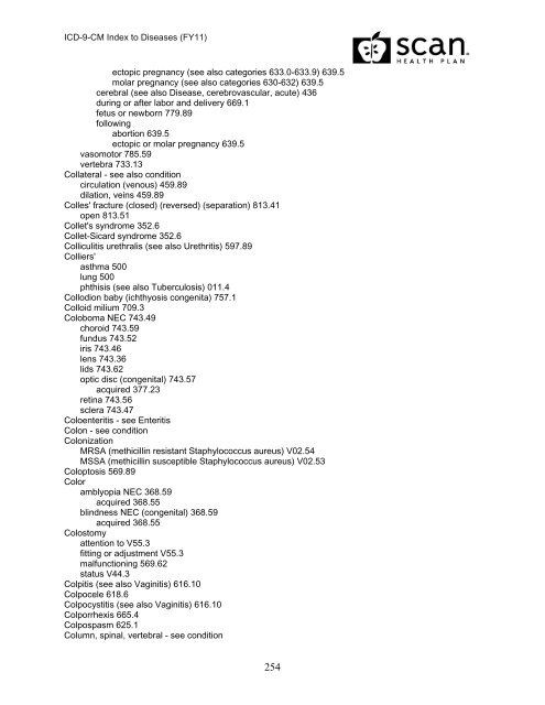 2011 ICD-9-CM Diagnosis Disease Index - SCAN Health Plan