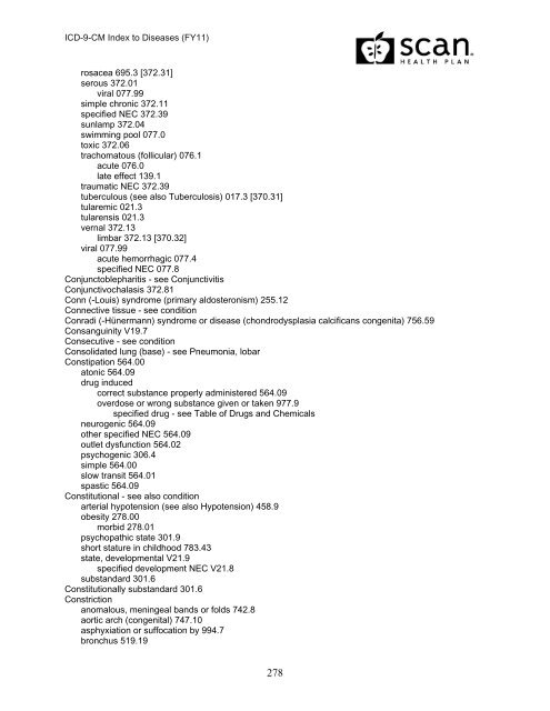 2011 ICD-9-CM Diagnosis Disease Index - SCAN Health Plan