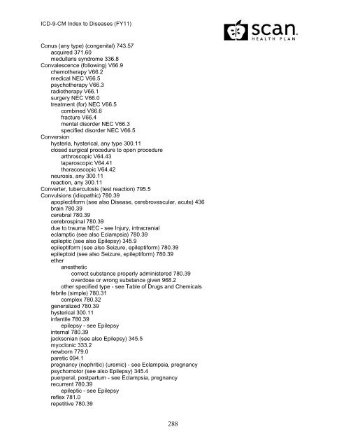 2011 ICD-9-CM Diagnosis Disease Index - SCAN Health Plan