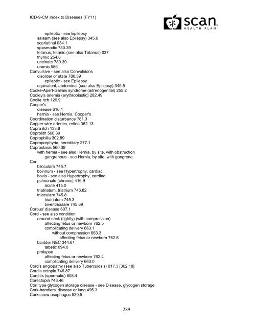 2011 ICD-9-CM Diagnosis Disease Index - SCAN Health Plan