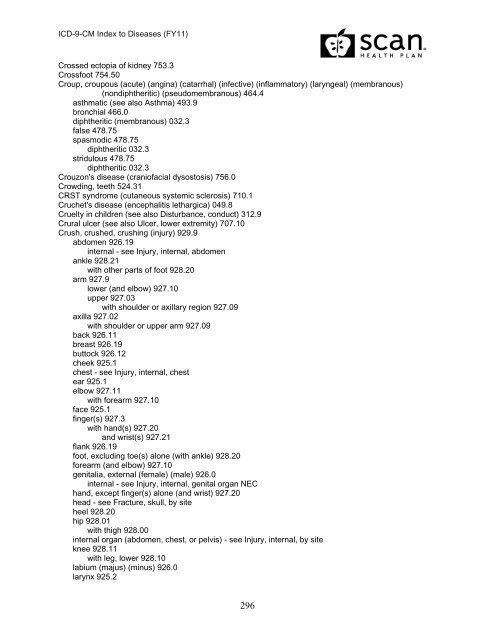 2011 ICD-9-CM Diagnosis Disease Index - SCAN Health Plan