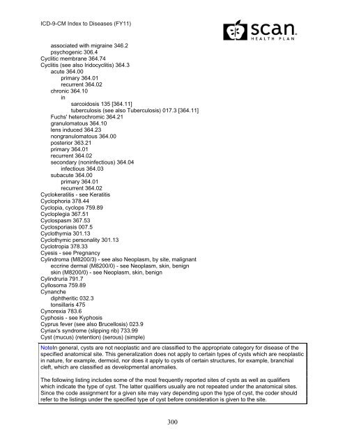 2011 ICD-9-CM Diagnosis Disease Index - SCAN Health Plan