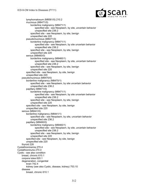 2011 ICD-9-CM Diagnosis Disease Index - SCAN Health Plan