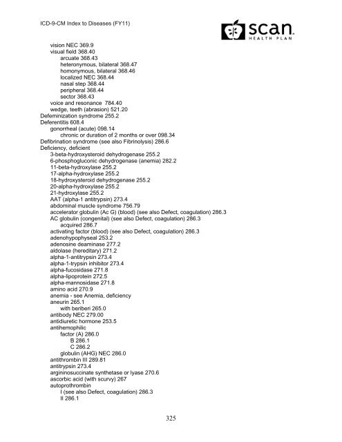 2011 ICD-9-CM Diagnosis Disease Index - SCAN Health Plan