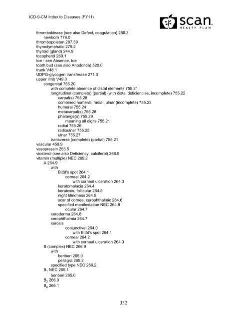 2011 ICD-9-CM Diagnosis Disease Index - SCAN Health Plan