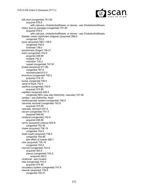 2011 ICD-9-CM Diagnosis Disease Index - SCAN Health Plan