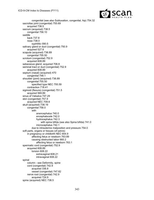 2011 ICD-9-CM Diagnosis Disease Index - SCAN Health Plan