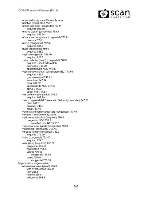 2011 ICD-9-CM Diagnosis Disease Index - SCAN Health Plan