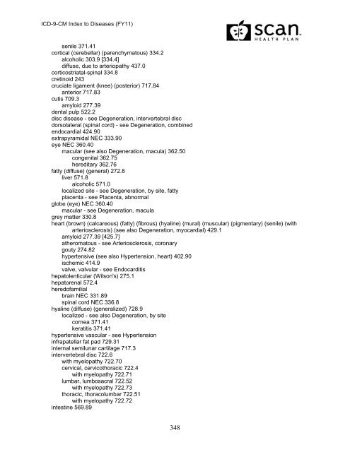 2011 ICD-9-CM Diagnosis Disease Index - SCAN Health Plan