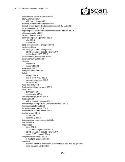 2011 ICD-9-CM Diagnosis Disease Index - SCAN Health Plan