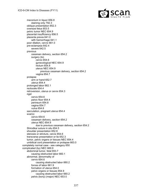 2011 ICD-9-CM Diagnosis Disease Index - SCAN Health Plan