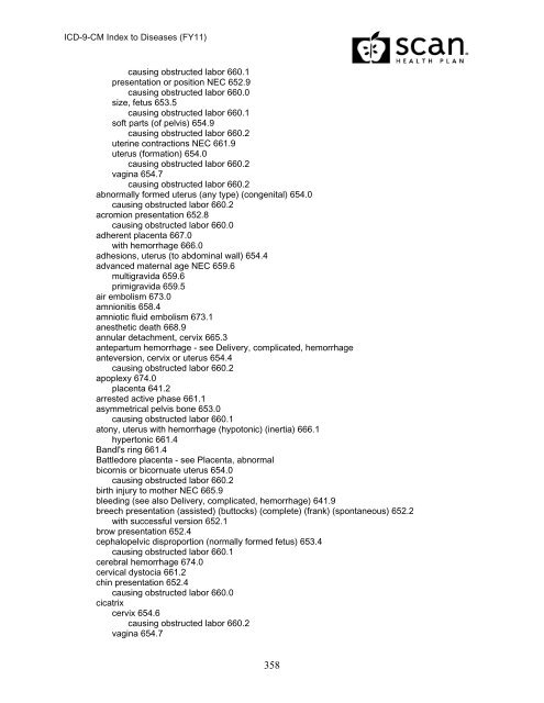 2011 ICD-9-CM Diagnosis Disease Index - SCAN Health Plan