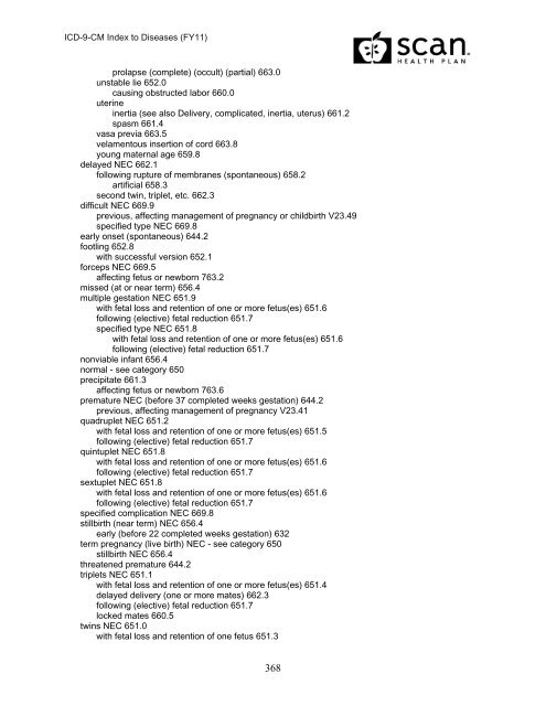 2011 ICD-9-CM Diagnosis Disease Index - SCAN Health Plan