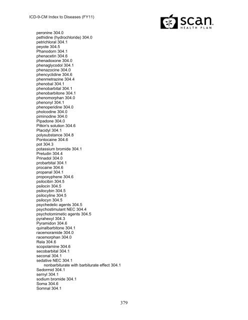 2011 ICD-9-CM Diagnosis Disease Index - SCAN Health Plan