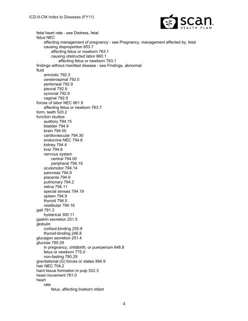 2011 ICD-9-CM Diagnosis Disease Index - SCAN Health Plan