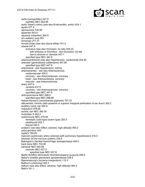 2011 ICD-9-CM Diagnosis Disease Index - SCAN Health Plan