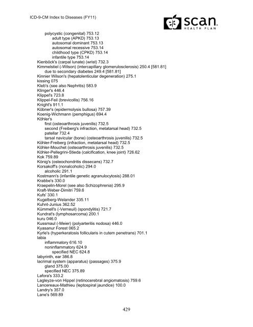 2011 ICD-9-CM Diagnosis Disease Index - SCAN Health Plan