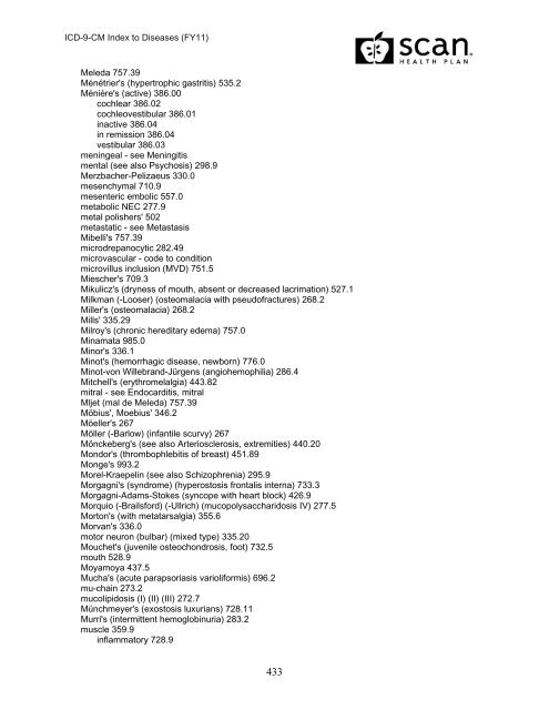 2011 ICD-9-CM Diagnosis Disease Index - SCAN Health Plan