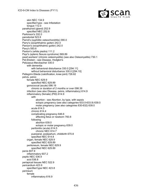 2011 ICD-9-CM Diagnosis Disease Index - SCAN Health Plan